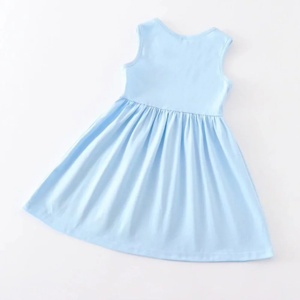 Boutique Back to School Embroidered Crayon Blue Sleeveless Dress - Picture 3 of 4